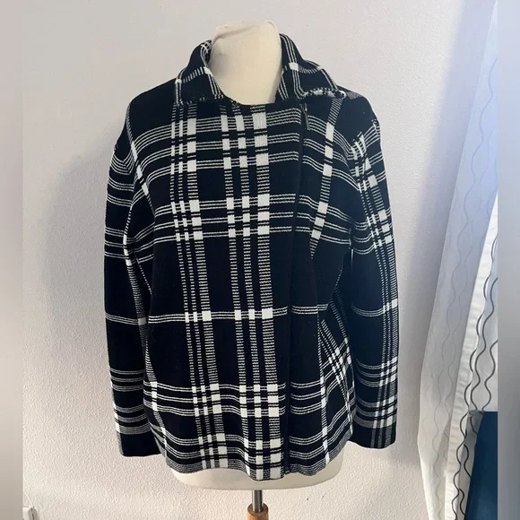 Chaps plaid zip up moto sweater jacket - Picture 2 of 6